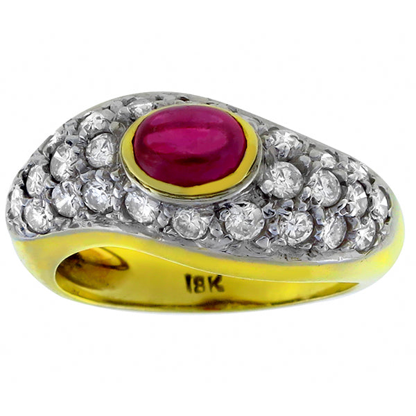 Vintage 1.00ct Ruby 0.75ct Diamonds Gold Ring