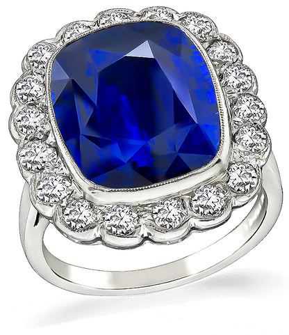 Vintage 10.30ct Sapphire 1.25ct Diamond Engagement Ring