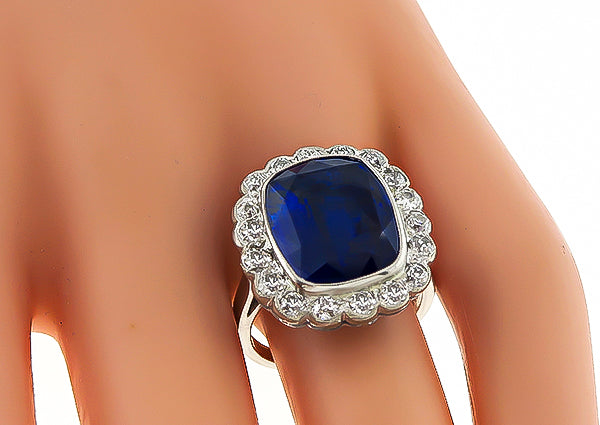 Vintage 10.30ct Sapphire 1.25ct Diamond Engagement Ring