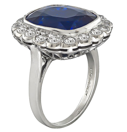 Vintage 10.30ct Sapphire 1.25ct Diamond Engagement Ring