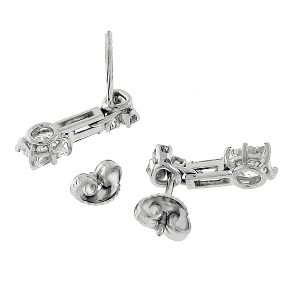 Vintage 1.14ct Princess Cut Diamond Drop 14k White Gold Earrings