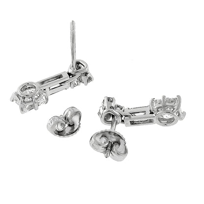 Vintage 1.14ct Princess Cut Diamond Drop 14k White Gold Earrings