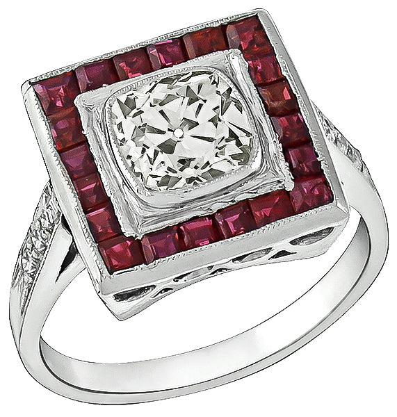 Vintage 1.15ct Diamond Ruby Engagement Ring