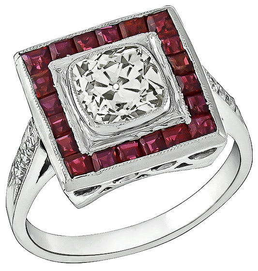 Vintage 1.15ct Diamond Ruby Engagement Ring