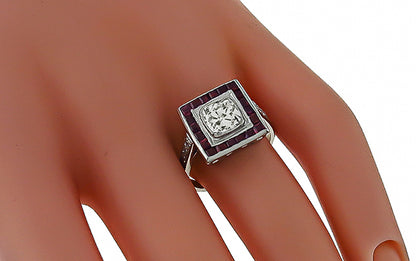 Vintage 1.15ct Diamond Ruby Engagement Ring