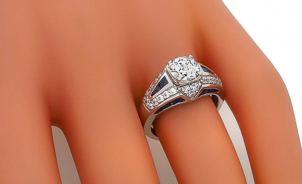 Vintage 1.16ct Diamond Sapphire Engagement Ring