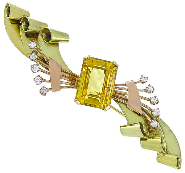 Vintage 12.00ct Citrine 0.80ct Diamond Pin