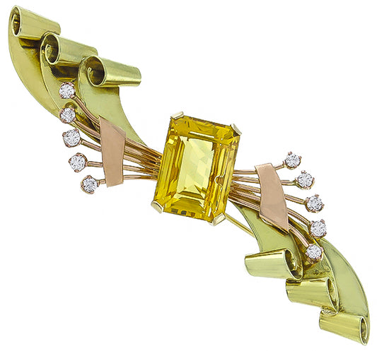 Vintage 12.00ct Citrine 0.80ct Diamond Pin