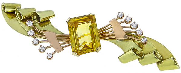 Vintage 12.00ct Citrine 0.80ct Diamond Pin