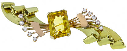 Vintage 12.00ct Citrine 0.80ct Diamond Pin