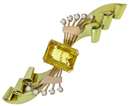 Vintage 12.00ct Citrine 0.80ct Diamond Pin