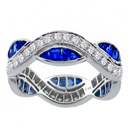 Vintage 1.34ct Diamond 0.69ct Sapphire Eternity Wedding Band