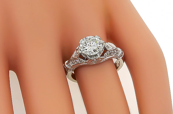 Vintage 1.34ct Diamond 14 Karat White Gold Engagement Ring