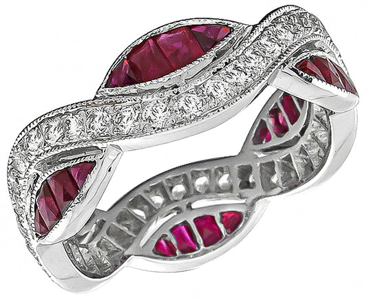 Vintage 1.36ct Ruby 0.68ct Diamond Eternity Wedding Band