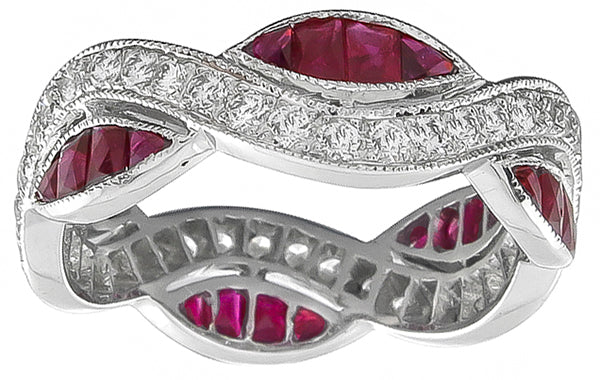 Vintage 1.36ct Ruby 0.68ct Diamond Eternity Wedding Band