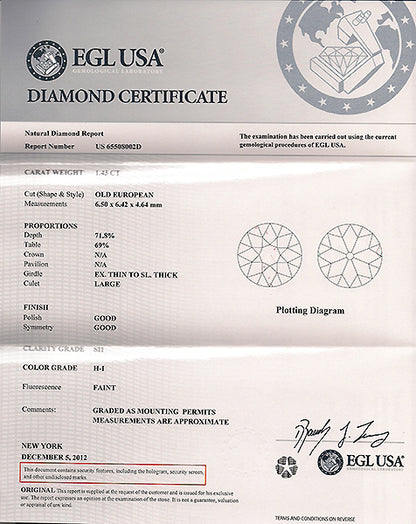 Vintage 1.43ct Diamond Platinum Engagement Ring