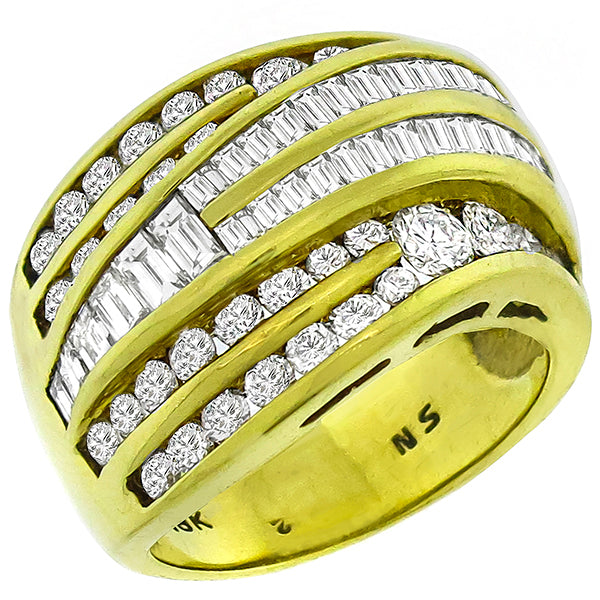 Vintage 1.50ct Round & Straight Baguette Cut Diamond 18k Yellow Gold Band