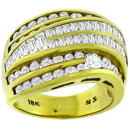 Vintage 1.50ct Round & Straight Baguette Cut Diamond 18k Yellow Gold Band