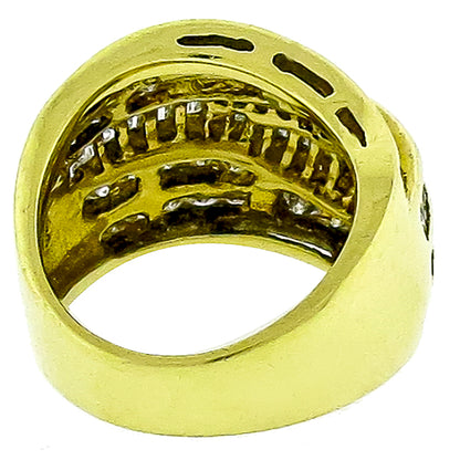 Vintage 1.50ct Round & Straight Baguette Cut Diamond 18k Yellow Gold Band