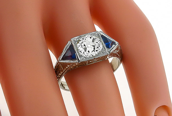 Vintage 1.56ct Diamond Sapphire Engagement Ring