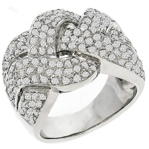 Vintage 1.85ct Round Cut Diamond Cluster 18K White Gold Weave  Ring