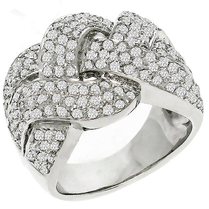 Vintage 1.85ct Round Cut Diamond Cluster 18K White Gold Weave  Ring