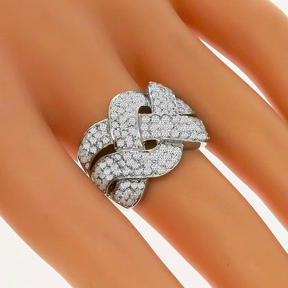 Vintage 1.85ct Round Cut Diamond Cluster 18K White Gold Weave  Ring