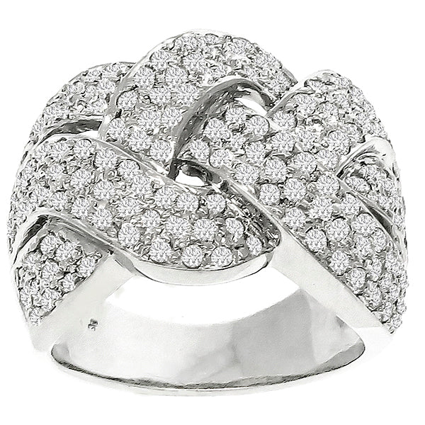 Vintage 1.85ct Round Cut Diamond Cluster 18K White Gold Weave  Ring