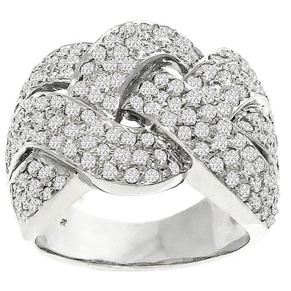Vintage 1.85ct Round Cut Diamond Cluster 18K White Gold Weave  Ring