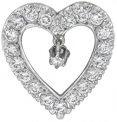 Vintage 1.90ct Diamond Heart Pin / Pendant
