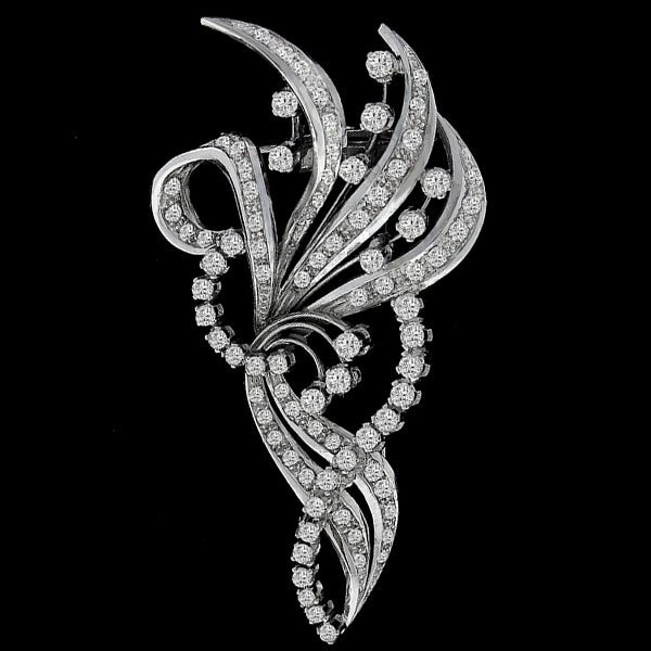 Vintage 1950s  3.00ct European & Old Mine Cut Diamond Platinum Floral Pin