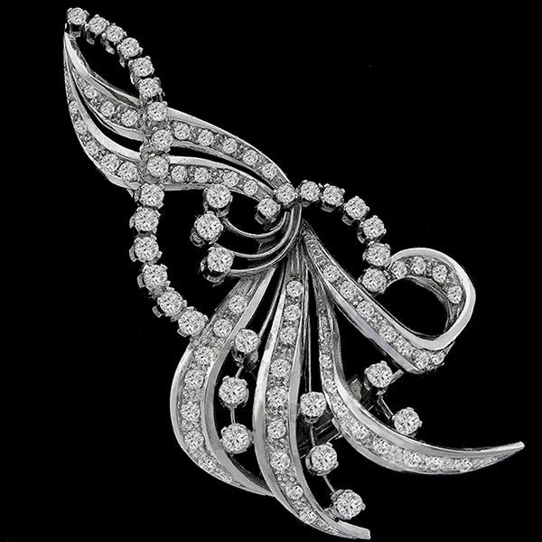 Vintage 1950s  3.00ct European & Old Mine Cut Diamond Platinum Floral Pin