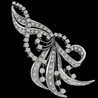 Vintage 1950s  3.00ct European & Old Mine Cut Diamond Platinum Floral Pin
