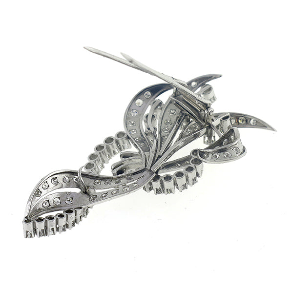 Vintage 1950s  3.00ct European & Old Mine Cut Diamond Platinum Floral Pin