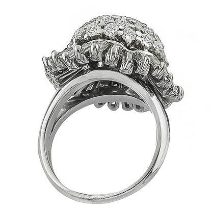 Vintage 1950s 3.00ct Round & Baguette Cut Diamond 14K White Gold Ballerina Ring