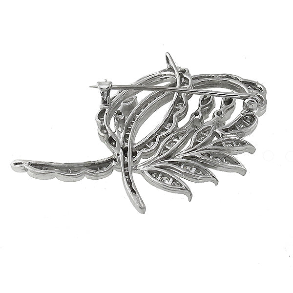 Vintage 1950s 3.40ct Round & Marquise Cut Diamond Platinum Foliage Pin