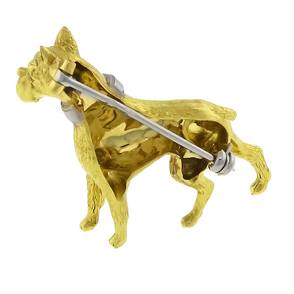 Vintage 1960s Round Cut Ruby 18k Yellow & White Gold Boxer Dog Pin