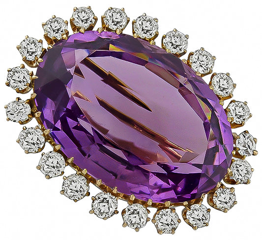 Vintage 25.00ct Amethyst 2.75ct Diamond Pin