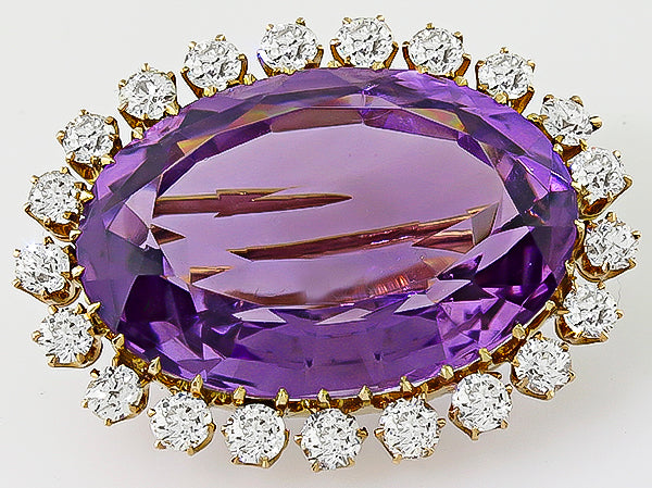 Vintage 25.00ct Amethyst 2.75ct Diamond Pin