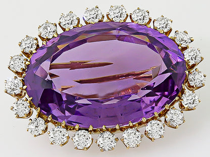 Vintage 25.00ct Amethyst 2.75ct Diamond Pin