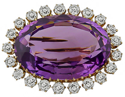 Vintage 25.00ct Amethyst 2.75ct Diamond Pin