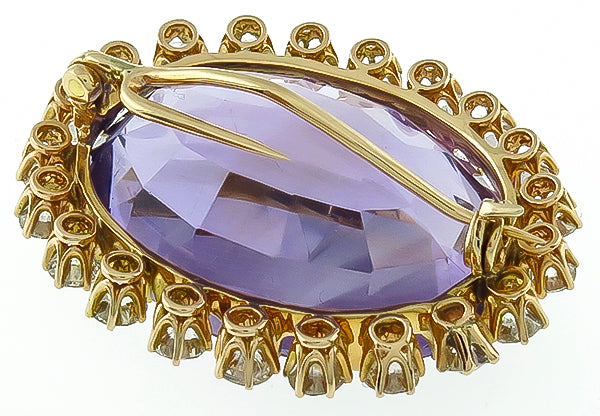 Vintage 25.00ct Amethyst 2.75ct Diamond Pin