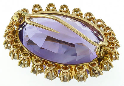 Vintage 25.00ct Amethyst 2.75ct Diamond Pin