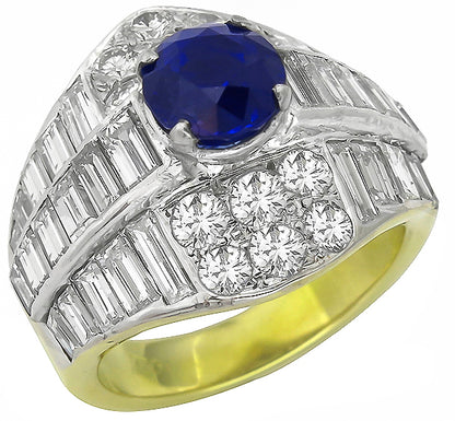 Vintage 2.51ct Ceylon Sapphire 7.00ct Diamond 18k Gold Ring
