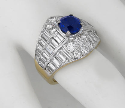 Vintage 2.51ct Ceylon Sapphire 7.00ct Diamond 18k Gold Ring