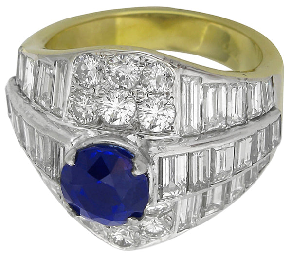 Vintage 2.51ct Ceylon Sapphire 7.00ct Diamond 18k Gold Ring