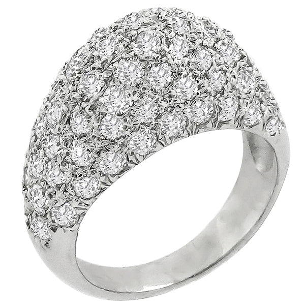 Vintage 2.60ct Round Cut Diamond Cluster 14K White Gold Bombe Ring