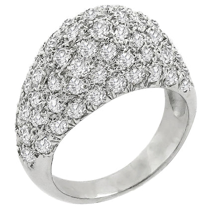 Vintage 2.60ct Round Cut Diamond Cluster 14K White Gold Bombe Ring