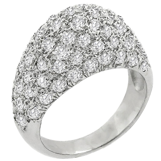 Vintage 2.60ct Round Cut Diamond Cluster 14K White Gold Bombe Ring