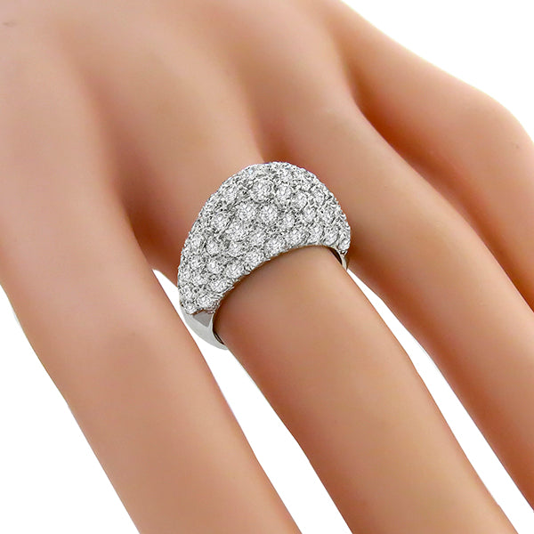 Vintage 2.60ct Round Cut Diamond Cluster 14K White Gold Bombe Ring